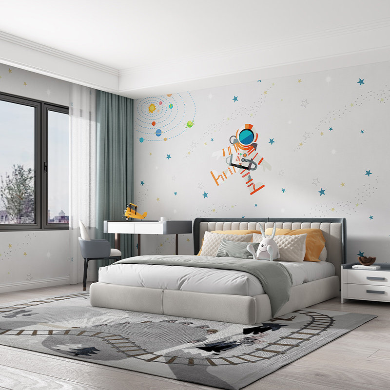 2023新款无缝墙布男女孩卧室儿童房墙纸公主房AB壁布背景墙包安装