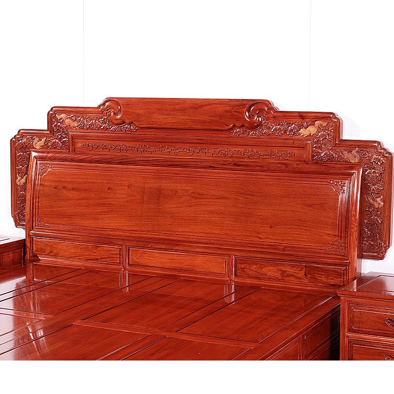 红木缅甸花梨木刺猬紫檀中式鸿福储物床婚床大果紫檀木双人床家具