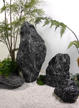 户外造景黑山石中式室内玄关庭院别墅样品屋展示中心酒店草坪仿真