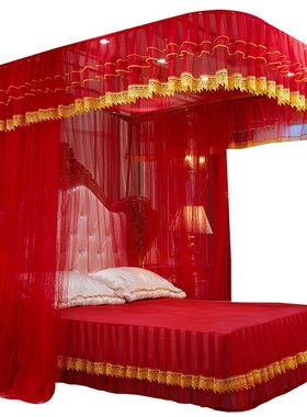 公主风U型轨道蚊帐家用卧室落地纹账支架加粗加厚导轨高级防蚊1.8