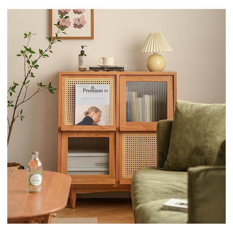 北欧实木边柜日式书柜简约杂志柜樱桃木客厅卧室储物柜藤编玄关柜,住宅家具,其它柜类,淘宝优惠券,粉丝福利购,淘宝优惠卷