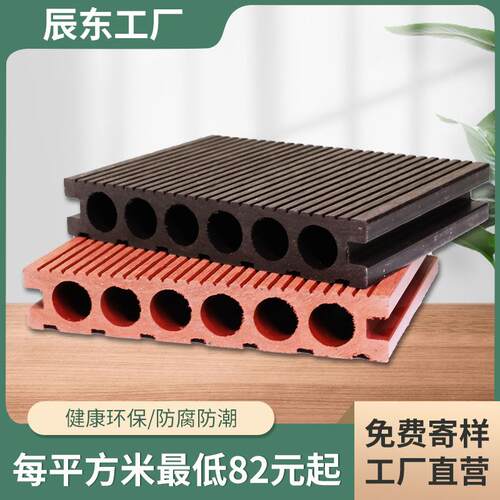 二代共挤户外PE地板防滑防潮压纹木塑140*23圆孔出口WPC地板花园