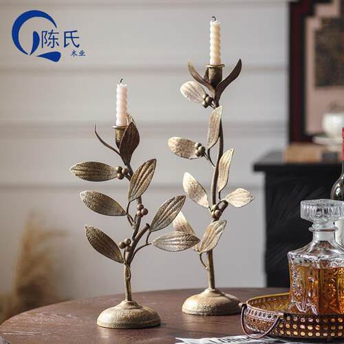 复古铁艺蜡烛台植物花朵烛台道具玄关台面摆件美式烛光晚餐氛围感