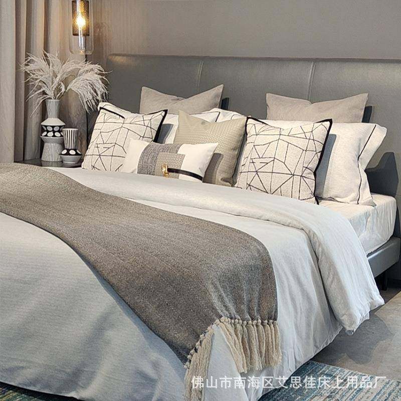 现代轻奢港式样板房样板间床品家具展厅灰色搭毯床上用品多件套,金属材料及制品,金属加工件/五金加工件,淘宝优惠券,粉丝福利购,淘宝优惠卷