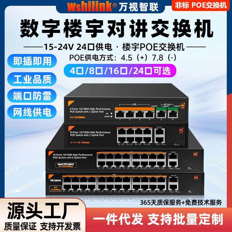 万视楼宇交换机门禁室内可视对讲4/8/16/24口智能远距15V/24V非标