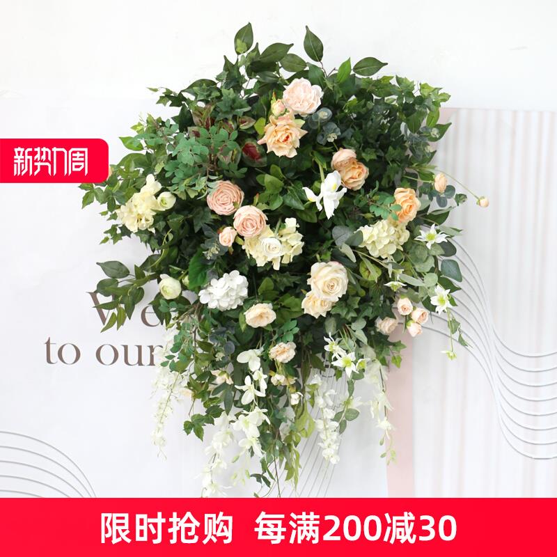 婚礼布置门楣挂花水滴形壁挂花艺婚礼教堂拱门装饰仿真绢花森系