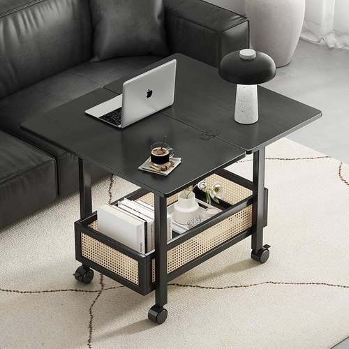 移动茶几可折叠桌子小户型客厅家用沙发阳台餐桌两用实木中古推车