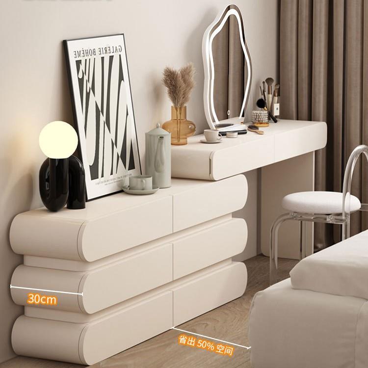 卧室超薄梳妆台斗柜一体30cm极窄款极简伸缩收纳奶油风法式床尾柜