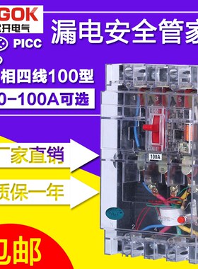 DZ15LE-100T/490三相四线透明漏电保护空气断路器开关380V63A100A