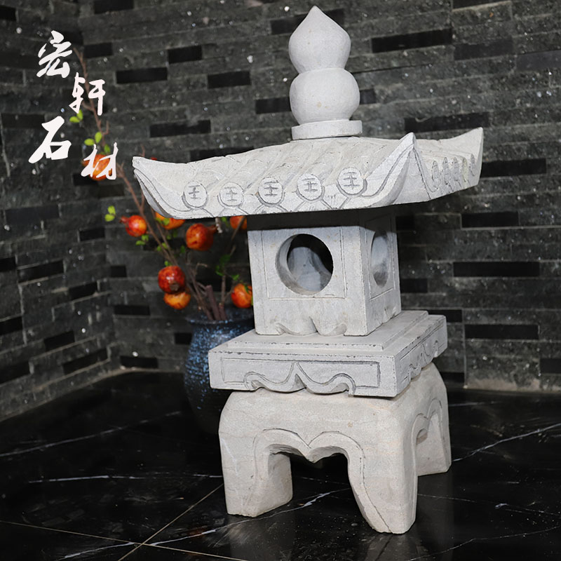 石雕日式青石仿古石灯太阳能灯户外石灯笼花园酒店宫灯Z庭院园林