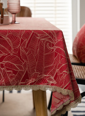 红香桌布中式复古婚礼婚庆节日订婚E乔迁红色桌布防水长方形圆桌