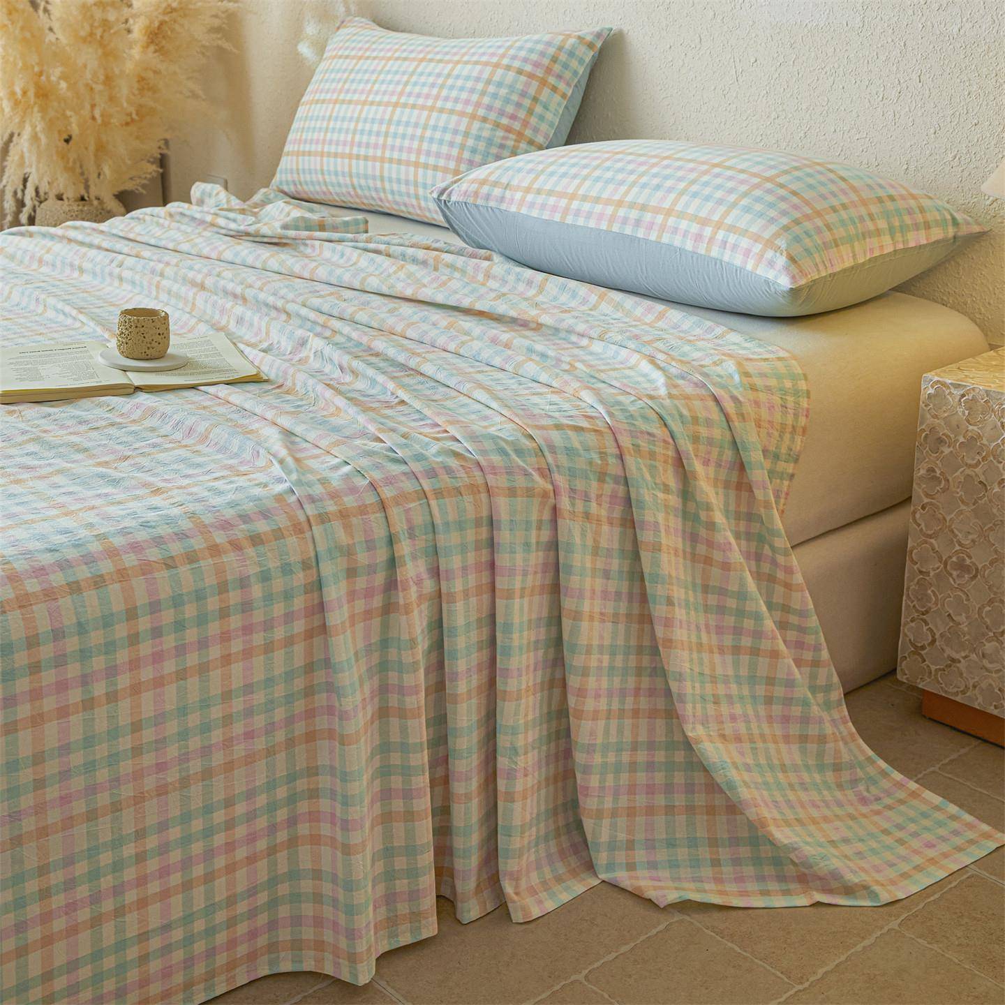 新款全棉纯棉水洗棉格子家用床上用品床单三件套学生宿舍单品床单