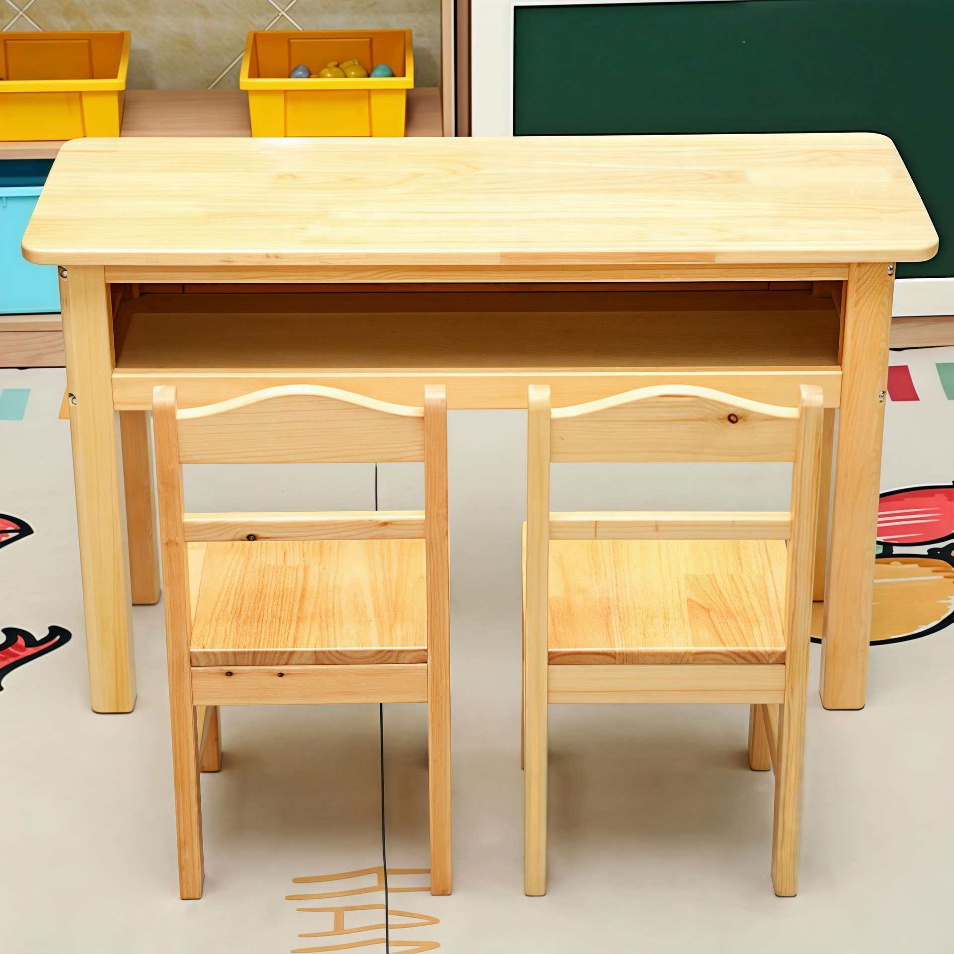 儿童学习桌双层带背板实木桌幼儿园画室手工桌中小学生家用写字台