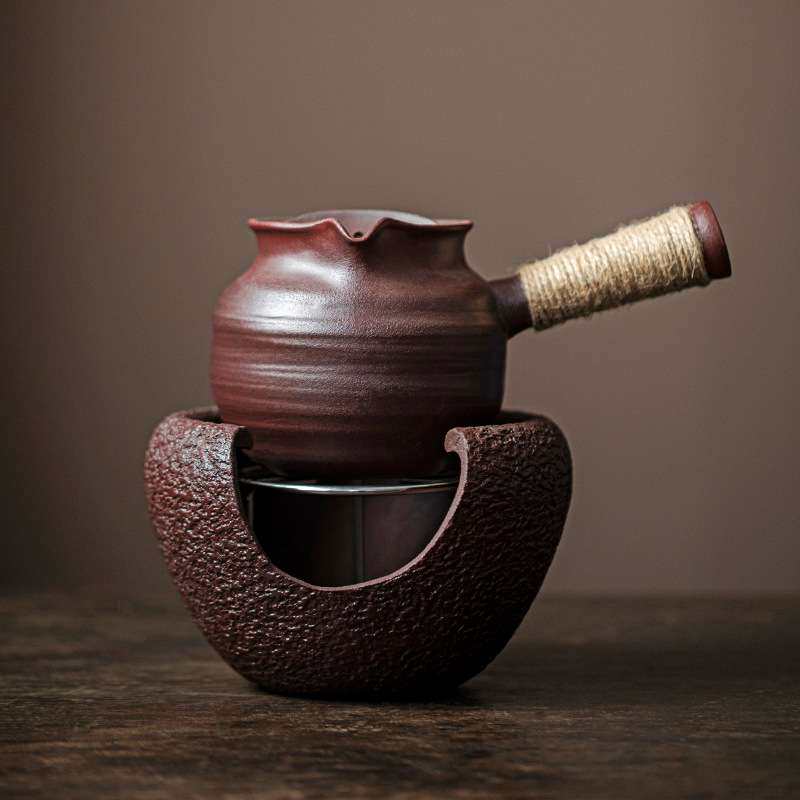带盖侧把烤茶罐粗陶罐罐茶土陶公道杯煮茶器家用煮茶壶烤茶炉