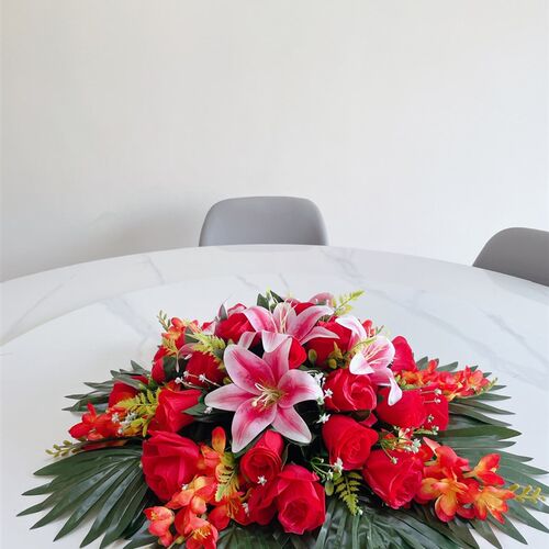 新款酒店餐桌花仿真花大圆桌中间摆花假花饭N店餐桌花圆桌花转盘