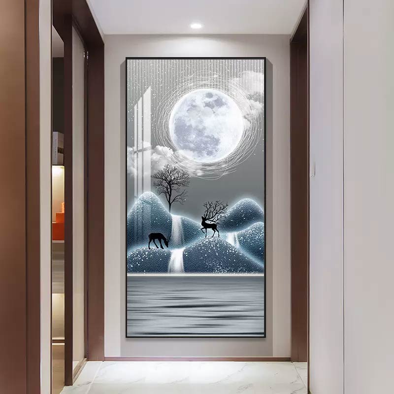 玄关装饰画福f禄进门现代简约客厅入户门过道墙画轻奢大气走廊挂