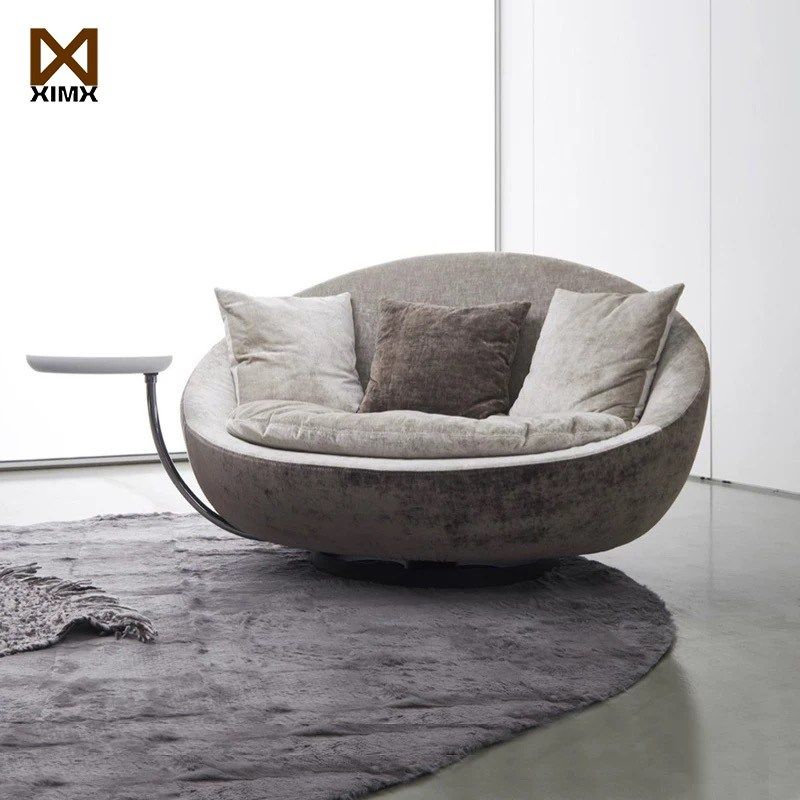 意式圆形b布艺单人沙发旋转情侣椅现代轻奢客厅双人沙发阳台圆弧