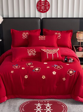 结婚大红色双面豆豆绒毛毯四季可用加厚保暖女方R陪嫁喜被送新人