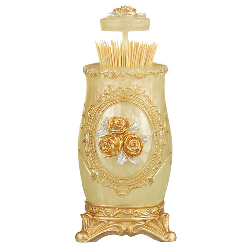 欧式按压牙签盒树脂客厅轻奢创意棉签盒带盖收纳盒家用个性牙签筒