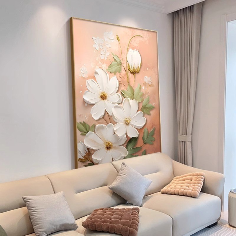 奶油风抽象客厅装饰画花卉肌理感沙发背景墙壁画小众艺术玄关挂画