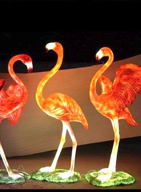 户外庭院水池鸟类动物落地摆件z园林婚庆玻璃钢发光仿真火烈鸟雕