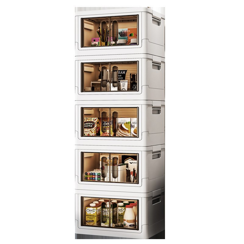 超彭35cm宽度塑料收s纳箱储物盒小号桌面开门式透明折叠收纳盒