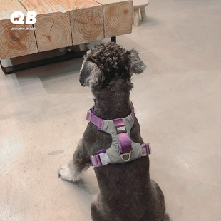 QB狗狗防暴冲防水反光防走失胸背带柯基法斗背Q心式 可调遛狗牵引