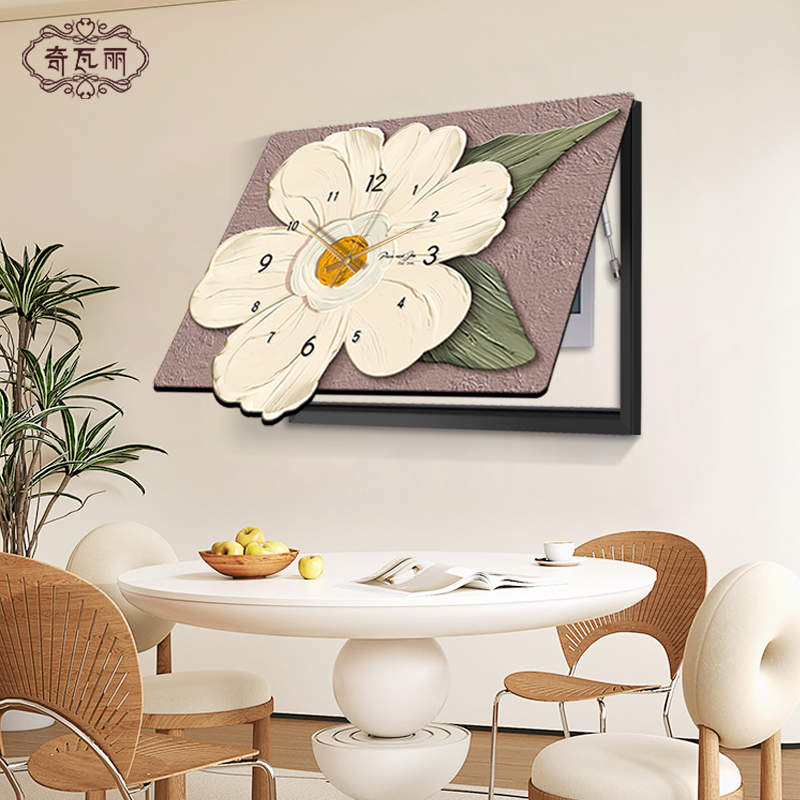 2024新款奶油风电表箱装饰画带钟表遮挡餐厅总开关挂画配电箱壁画