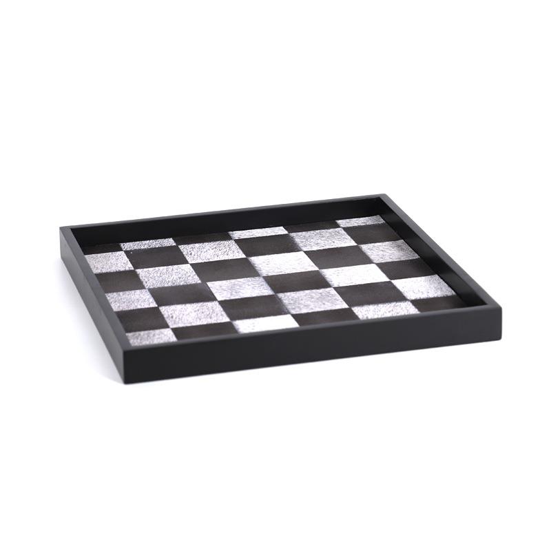 现代简创意黑白棋盘格托盘样板房酒具装饰托盘皮革托盘样板间托盘