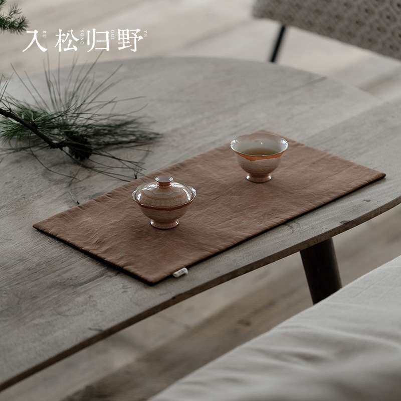 入野归松棉麻双面防水加厚茶席茶几桌面桌旗茶垫布艺茶具干泡垫子