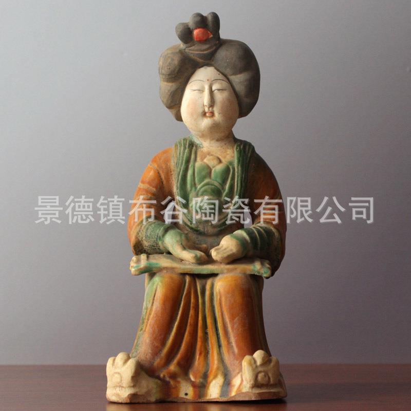 陶瓷仕女摆件唐三彩仿古乐器俑女俑家居客厅装饰品古玩收藏艺术品