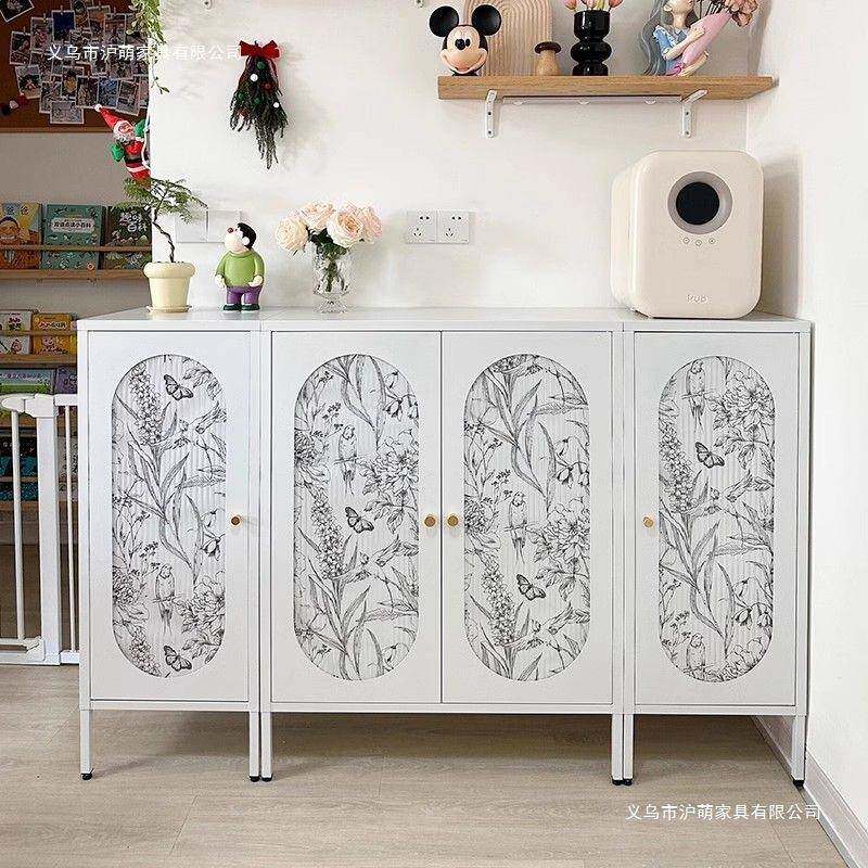 加厚轻奢铁艺餐边柜家用双开门橱房收纳茶水柜出租房阳台储物柜子