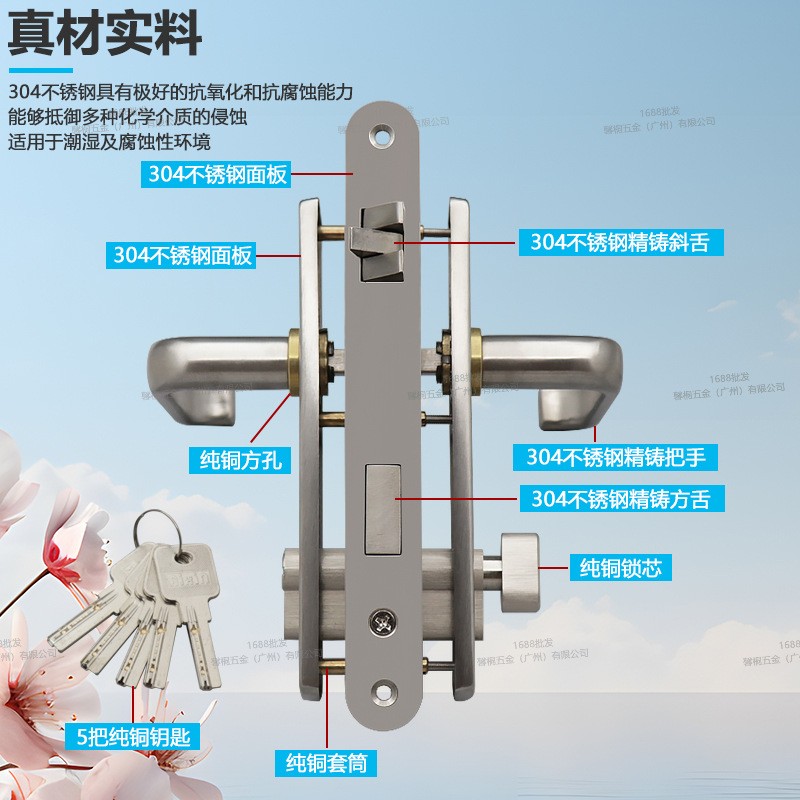 船用防火门锁304不锈钢C-1H游艇舱室锁房车安全锁具配件防火升级