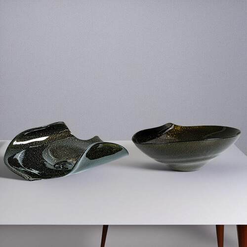玻璃水果盘简约轻奢黑色设计师软装饰品家居摆件创意样板间工艺品