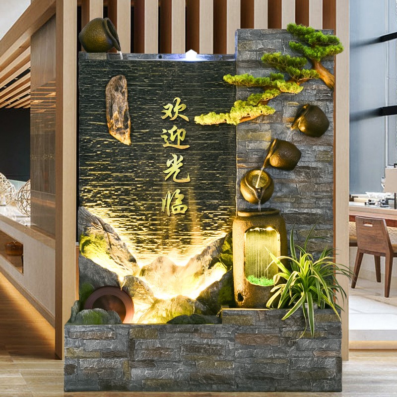 大型假山水幕墙流水喷泉摆件入户屏风喷泉招财装饰庭院公司形象墙