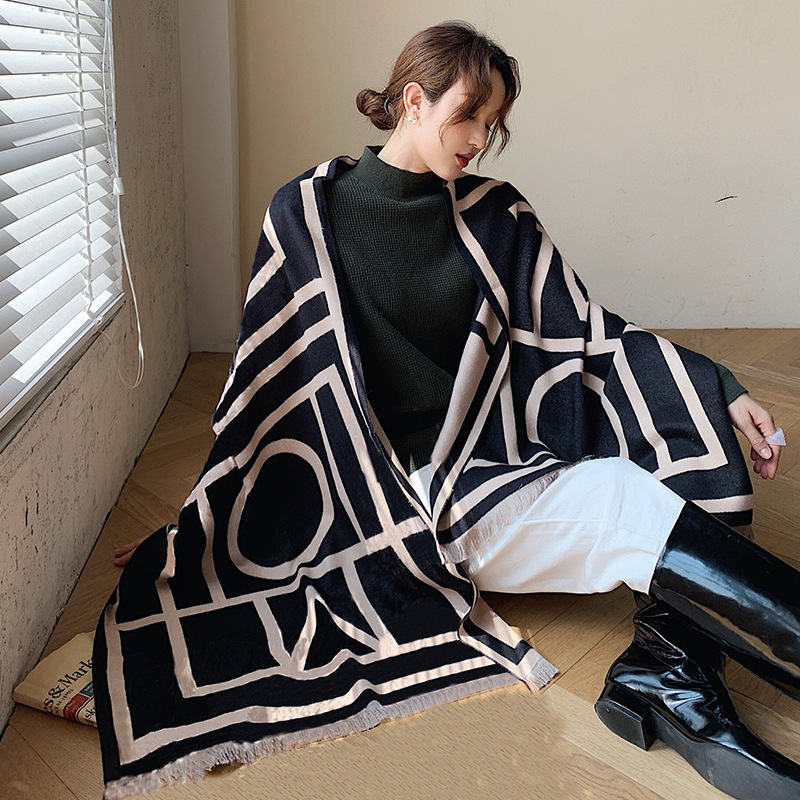 2023韩版空调披肩百搭新款仿羊绒围巾女冬季百搭加厚双面学生围脖