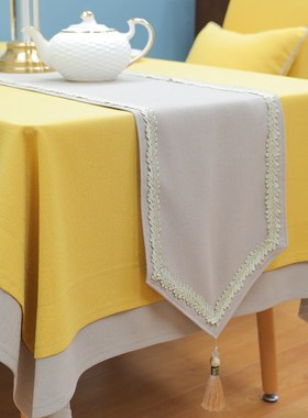 黄色桌布台e布餐桌圆桌长方形jy新款高级茶几高端轻奢布艺家用