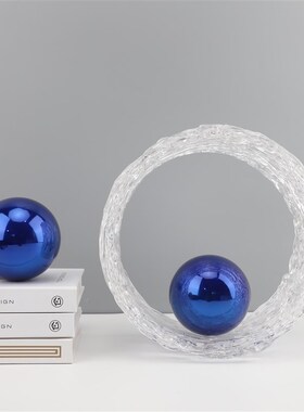 现代简约玻璃透明环形样板房售楼部卧室电视柜桌面玄关饰品摆件