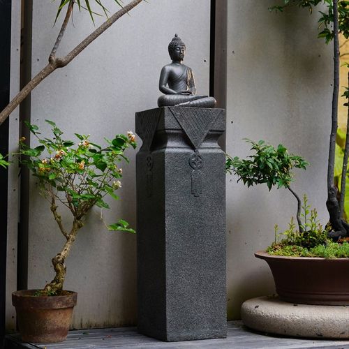 中式庭院造景花园室内外装饰铜钱造型展示石柱子仿古底座落地摆件