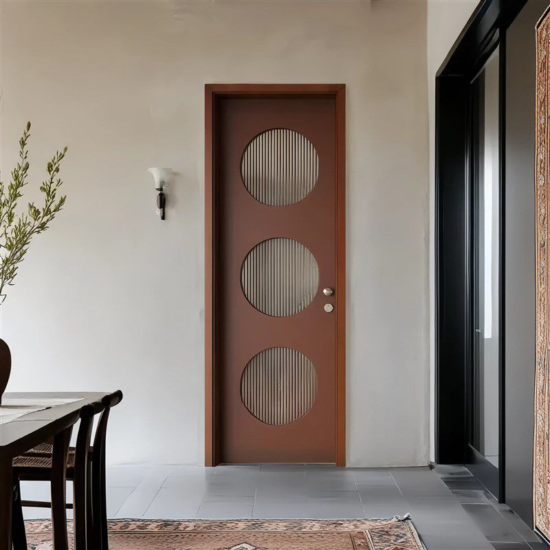 中古风洞洞门实木复合烤漆门卧室门房间门中式胡桃色卫生间厨房门