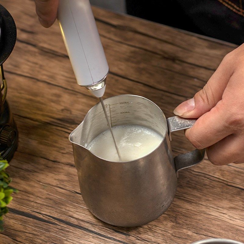 不锈钢复古拉花缸尖嘴专用打奶缸器具咖啡做旧带刻度拉花杯600ml