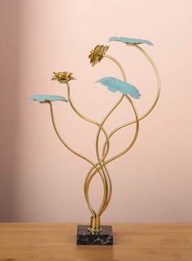 刺身摆盘中式创意铁艺荷花假山艺术F摆件餐厅酒店海鲜姿造装饰品