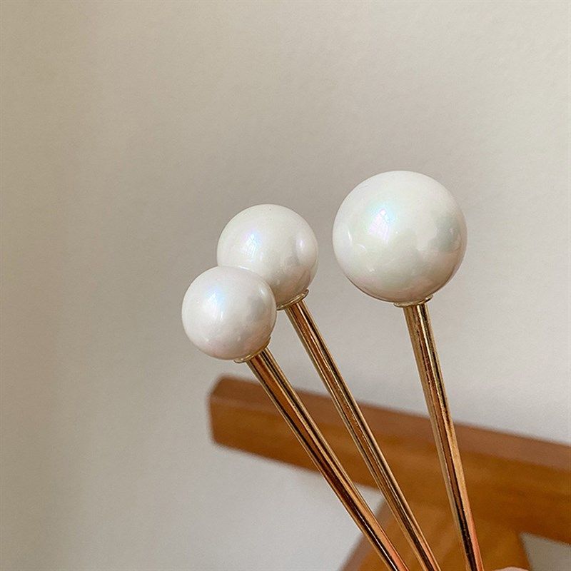 简约百搭款气质好看珍珠发簪_圆球球丸子头金属盘发簪子发钗