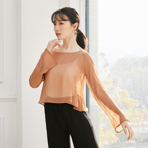 古典民族舞蹈服装玉簪花广场网纱上衣身韵瑜伽演出基训练功服