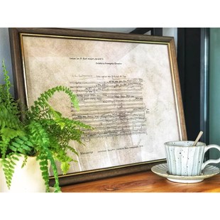 书房玄关实木挂画 小众艺术客厅壁画美式 肖邦琴谱装 饰画欧式