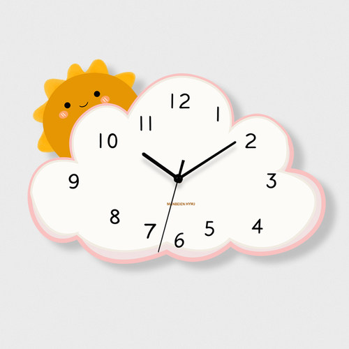 2024新款可爱云朵挂钟客厅儿童房卧室静音钟表免打孔创意挂墙时钟