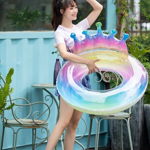 In皇冠亮片游泳圈多彩炫丽儿童安全浮圈女王大号青年大人网红拍照