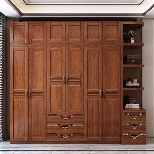 加厚胡桃木实木衣柜家用卧室简约收纳柜储物对开门成人衣橱