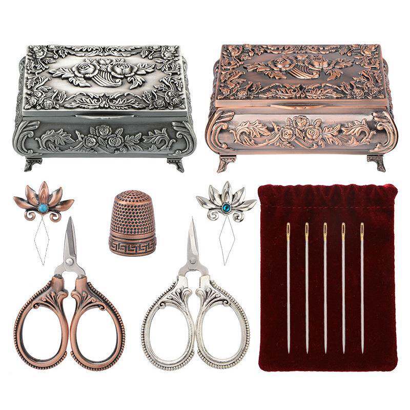 复古合金镂花吸针收纳盒欧式雕花百宝箱缝纫用品针线盒首饰收纳盒