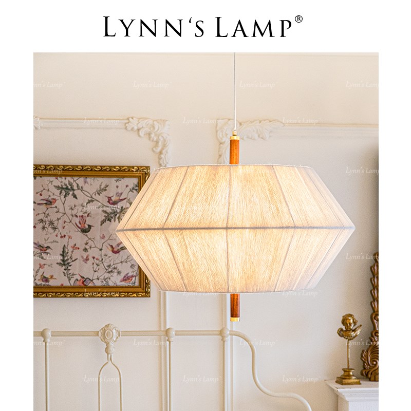 Lynns立意 布艺美式卧室吊灯 书房田园风格编织实木客厅法式灯具